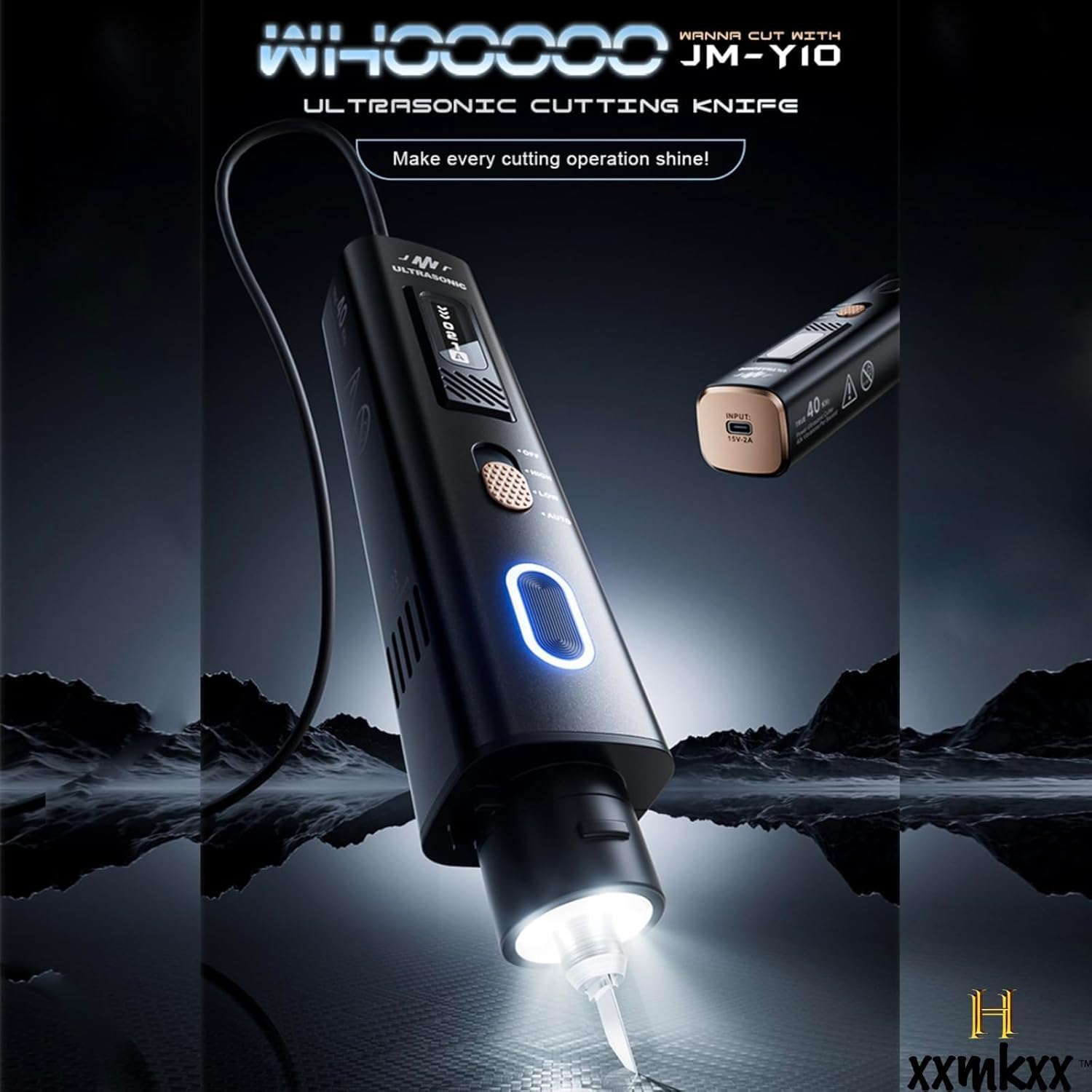 2-in-1 Ultrasonic Cutter, 35w Handheld Lightweight Ultrasonic Knife, withable 50 Blades and OLED Display, Suitable for 3D Printing Models of Plastic, Wood, Resin, Polyethylene and Leather