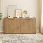Fluted Sideboard Buffet Cabinet with Storage,63" Modern Credenza Storage Cabinet with Doors and Adjustable Shelves,Wooden Buffet Cabinet for Kitchen,Living Room,Natural Oak