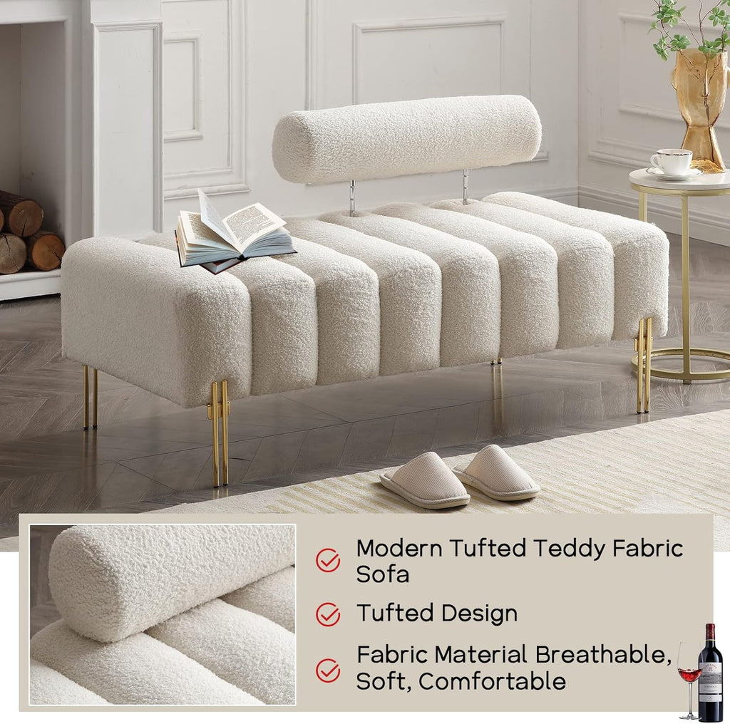 NIOIIKIT 53.2" Modern Loveseat Sofa Couch, Upholstered Accent Sofa with Golden Legs and Adjustable Backrest, Small Teddy Fleece Couches for Bedroom, Living Room, Compact Small Space (Beige Teddy)
