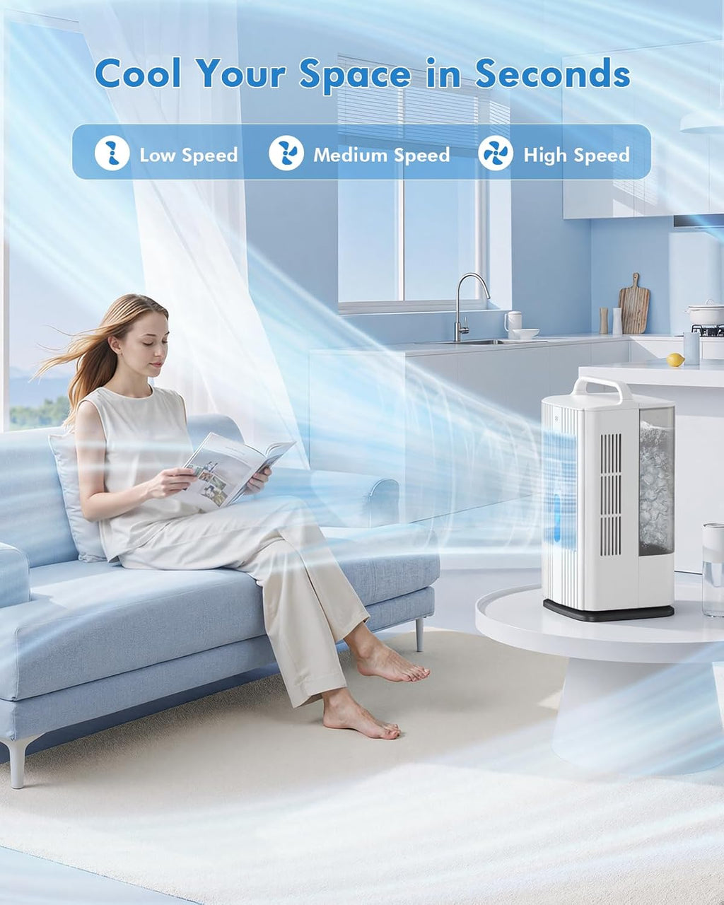4-in-1 Portable Air Conditioners: 1700ml Tank Mini Air Conditioner with 120° Oscillating 16.5ft Remote - Evaporative Air Cooler with 3 Speed & 7 Lights 1-7H Timer - Portable AC Unit for Bedroom