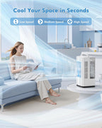 4-in-1 Portable Air Conditioners: 1700ml Tank Mini Air Conditioner with 120° Oscillating 16.5ft Remote - Evaporative Air Cooler with 3 Speed & 7 Lights 1-7H Timer - Portable AC Unit for Bedroom