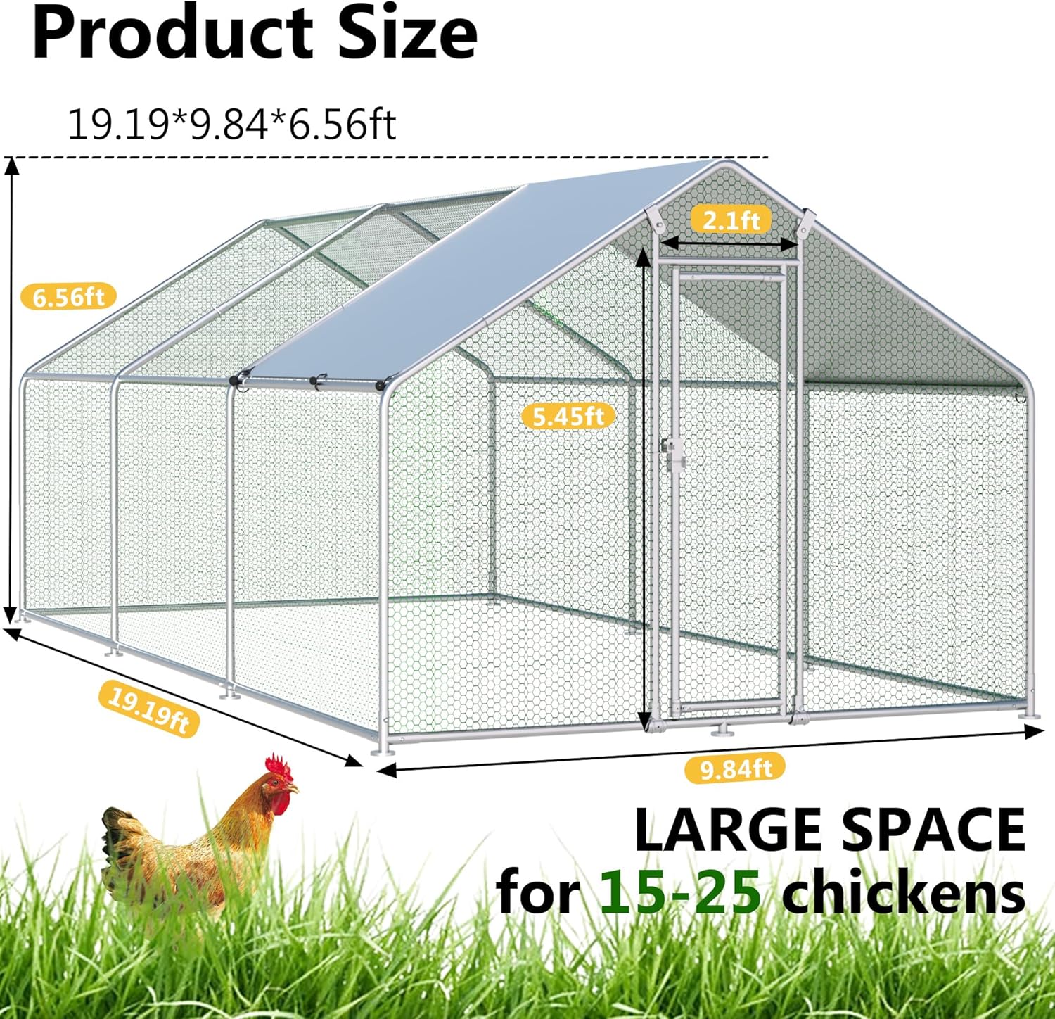 HITTITE Large Metal Chicken Coop with Run  19.19 x 9.84 x 6.56 ft Walk in Poultry Cage Chicken Run Pen  Outdoor Chicken Runs for Yard with Waterproof & Anti-UV Cover