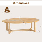 Giantex Oval Coffee Table, 46'' Wood Center Table with Thickened Top & Solid Rubber Wood Frame, Low Profile Cocktail Accent Table, Modern Living Room Table, Natural