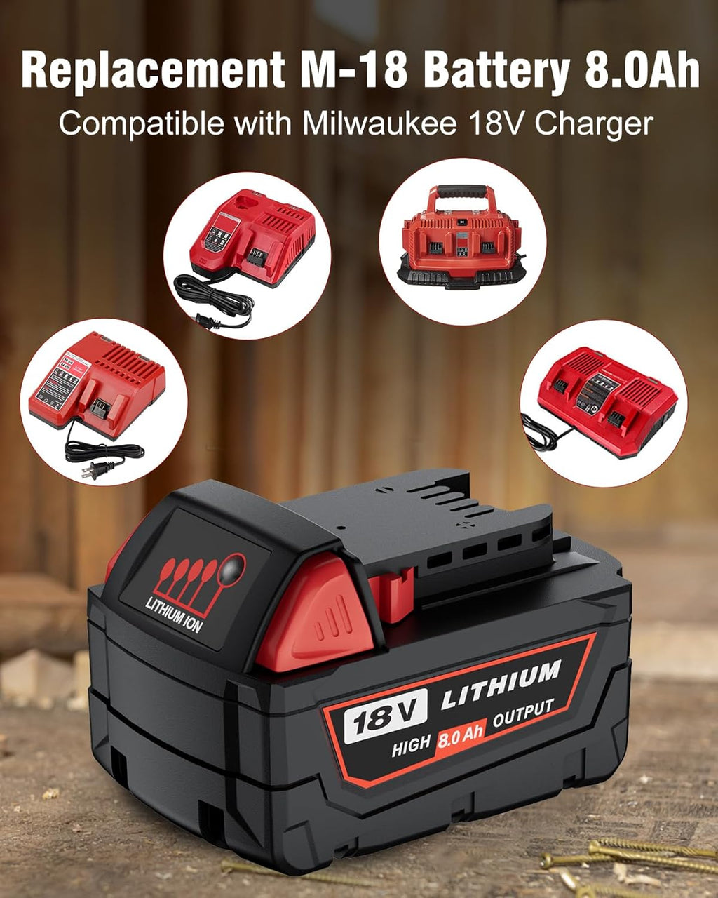 HOCHSTERN 4Pack M-18 Battery 8.0Ah Replacement for Milwaukee 18V Battery 48-11-1862 48-11-1852 48-11-1880 Compatible with Milwaukee 18 Volt Batteries Cordless Power Tools