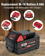HOCHSTERN 4Pack M-18 Battery 8.0Ah Replacement for Milwaukee 18V Battery 48-11-1862 48-11-1852 48-11-1880 Compatible with Milwaukee 18 Volt Batteries Cordless Power Tools