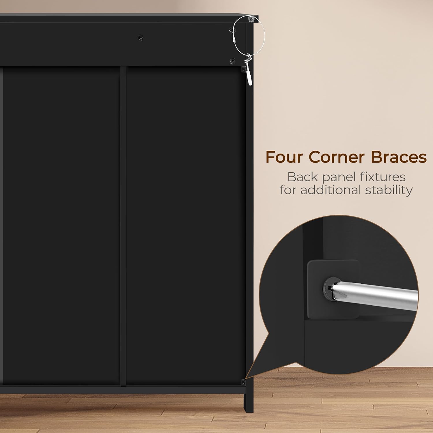 Yaheetech Wooden Bathroom Floor Cabinet, Side Storage Organizer Cabinet with 4 Drawers & Double Doors, Freestanding Entryway Storage Unit Console Table, Bathroom Furniture Home Decor, Black