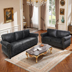 Mid-Century Vintage Sofa Couches with Rivet Design,3-Seater Sofa,Removable Sofa Cover Upholstered Cushions and Solid Wood Frame (Grey, 3-Seater)