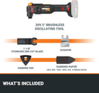Worx Nitro 20V Cordless Oscillating Multi Tool with 5° Oscillation Angle, VibraFree Technology, Slim-body Design, Tool Only, 23 Pieces Accessories with Carrying Bag, WX698L.9