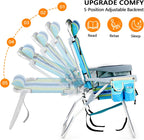 VINGLI Tall Beach Chair 2 Pack Lightweight, Backpack Beach Chair for Adults with 5-Position, Cooler Bag, Cup Holders, Towel Bar, Lightweight Folding Beach Camping Chairs （Blue/Green-16