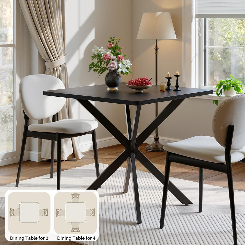 Unovivy 31.5" Small Square Dining Table for 2-4, Space Saving Kitchen Dinner Table, Industrial Compact Modern Dining Room Desk for Kitchen, Apartment, Black