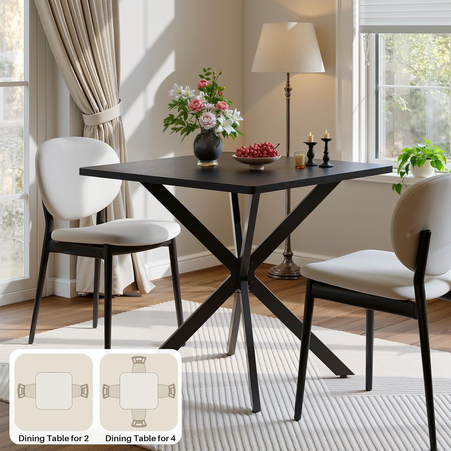 Unovivy 31.5" Small Square Dining Table for 2-4, Space Saving Kitchen Dinner Table, Industrial Compact Modern Dining Room Desk for Kitchen, Apartment, Black