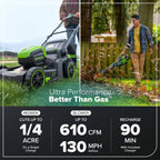 Greenworks 60V 17" Brushless (Push) Mower + 60V (610 CFM) Brushless Blower  4.0Ah Battery and 3A Charger