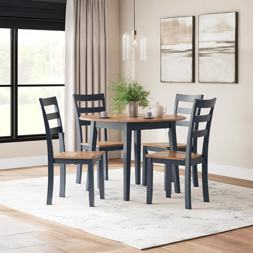 Signature Design by Ashley Gesthaven Modern Dining Drop Leaf Table with 4 Legs, Light Brown & Blue