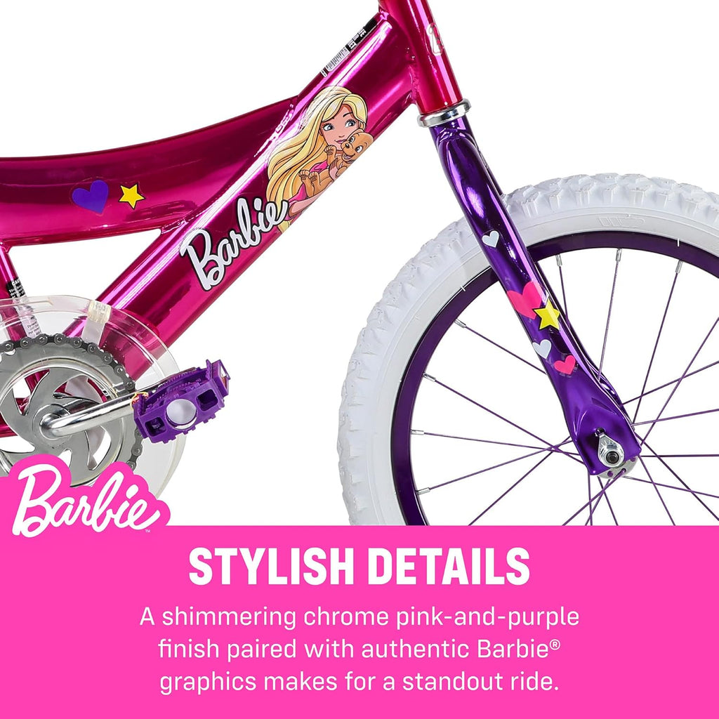 Dynacraft Barbie 16-inch Girls' Bike for Kids Ages 5-7 Years - Fun and Stylish Design, Sturdy and Durable, Perfect for Kids Learning to Ride, Easy to Assemble, Ideal for Young Riders