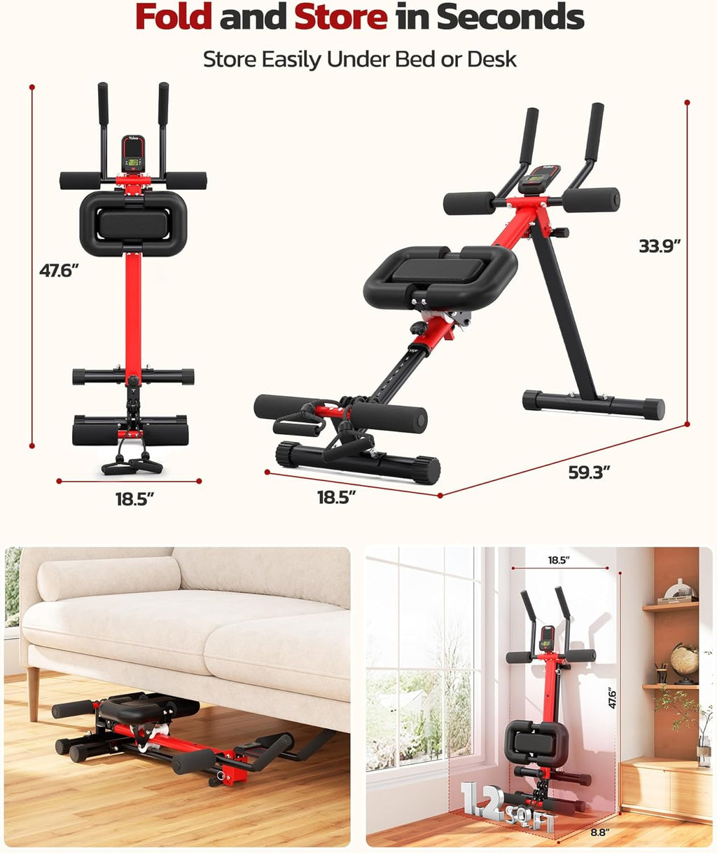 Yoleo 2 in 1 Ab & Rowing Machines for Home, Foldable Ab Workout Equipment, Ab Trainer Machine for Stomach Workout, Ab Crunch Machine with Foam Support,7-Length Adjustable Ab Machine for Home Exercise