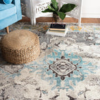 SAFAVIEH Monaco Collection Area Rug - 11' Square, Grey & Light Blue, Non-Shedding & Easy to Clean, Distressed Medallion Design, Ideal for Living Room, Bedroom, Dining Space (MNC243G)