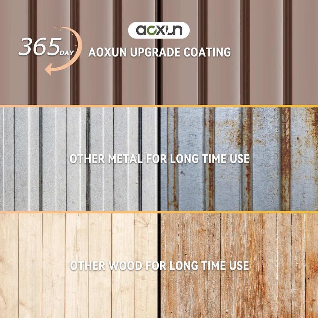 Aoxun 8x6FT Shed with Floor Galvanized Steel Outdoor Storage Shed Metal Garden Shed with Double Doors  Moisture-Proof Floor & Ventilation  Sloped Roof for Bike/Generator/Tool Storage (Brown)