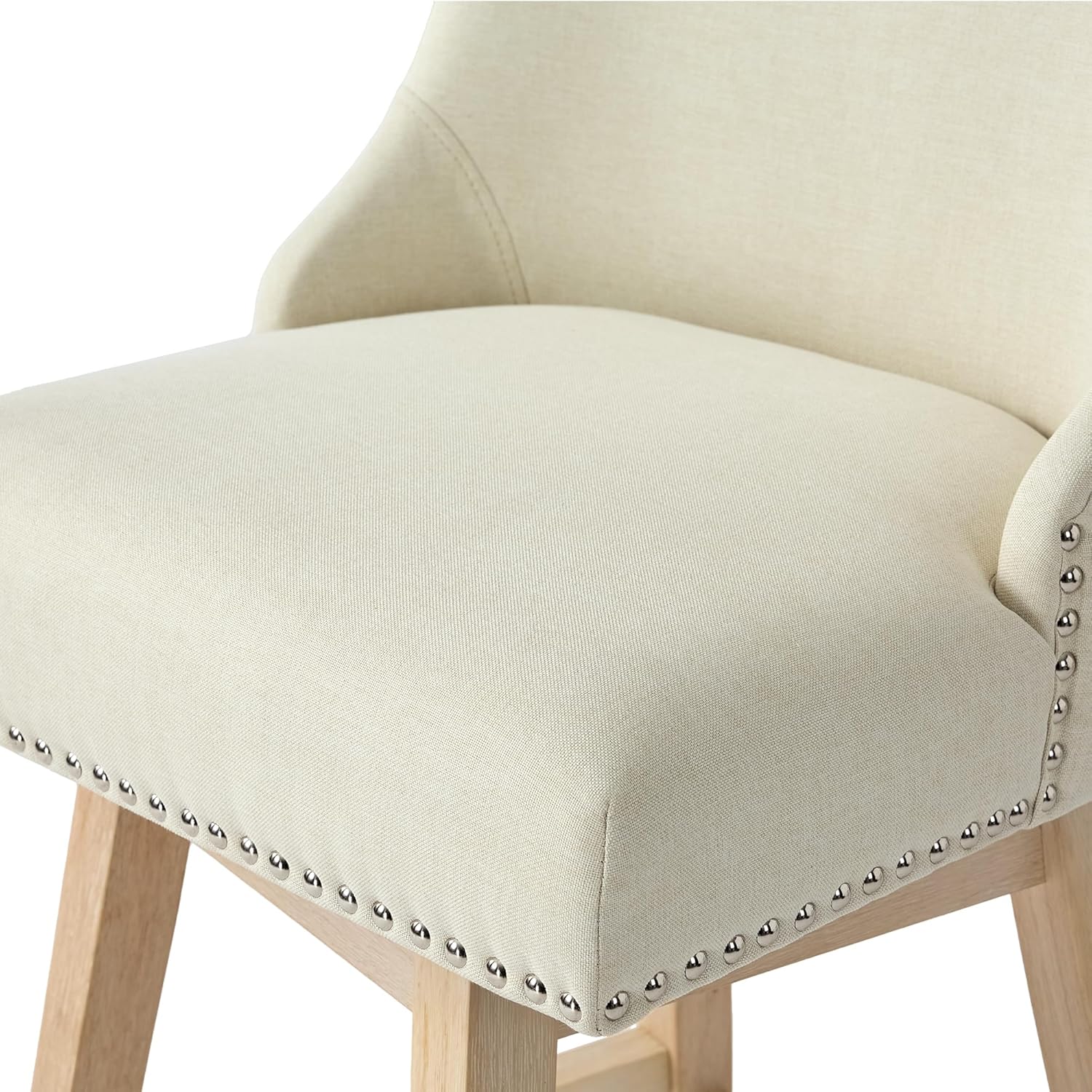 Counter Height Swivel Bar Stools Set of 2, Modern Linen Fabric Swivel Barstools with Back and Wood Legs, Upholstered 26" Seat Height Counter Stools for Kitchen Island, Home Bar, Beige