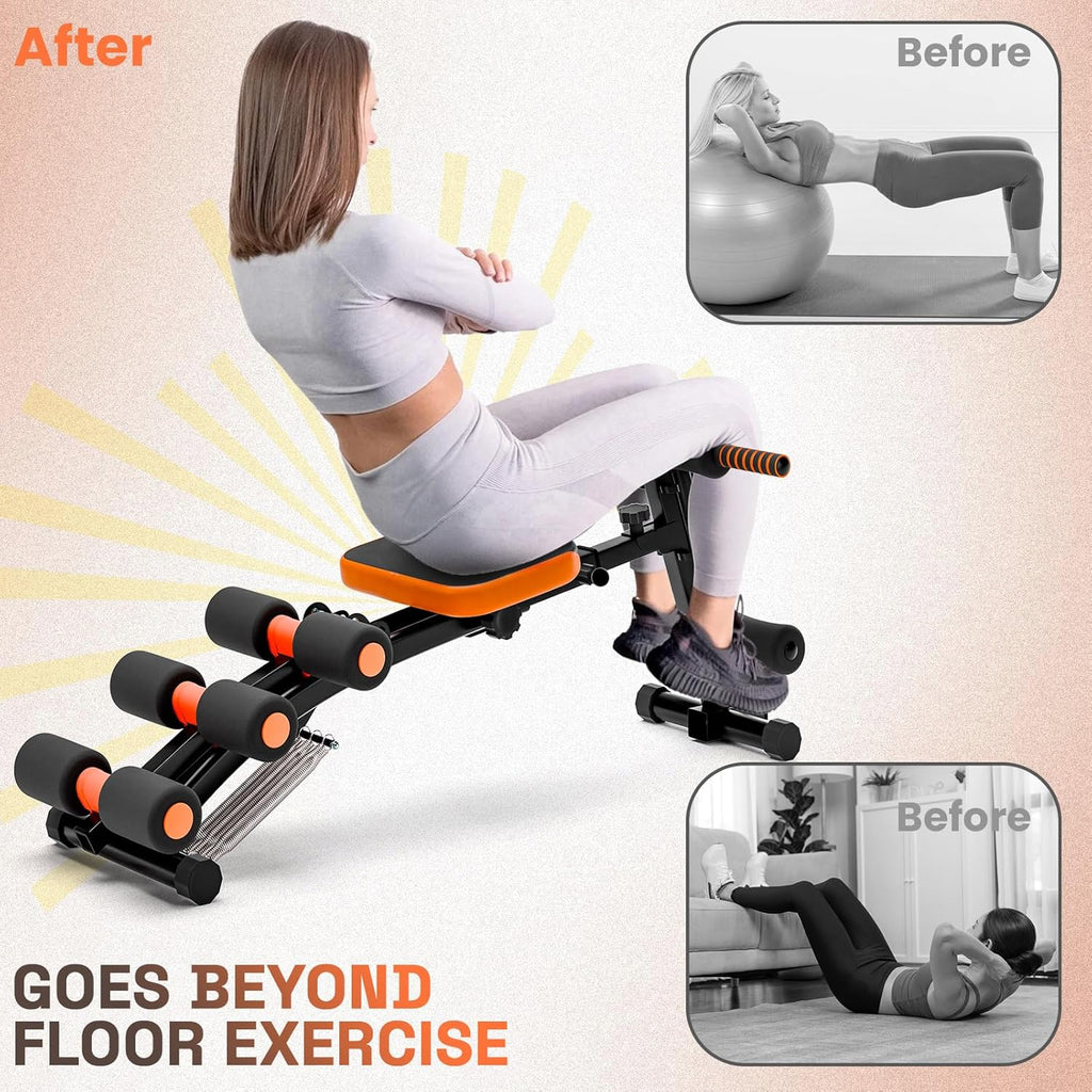 Ab Machine for Home Gym, 6 in 1 Adjustable Ab Workout Bench and Core Trainer, Foldable Sit Up Equipment with Resistant Bands for Total Body Fitness