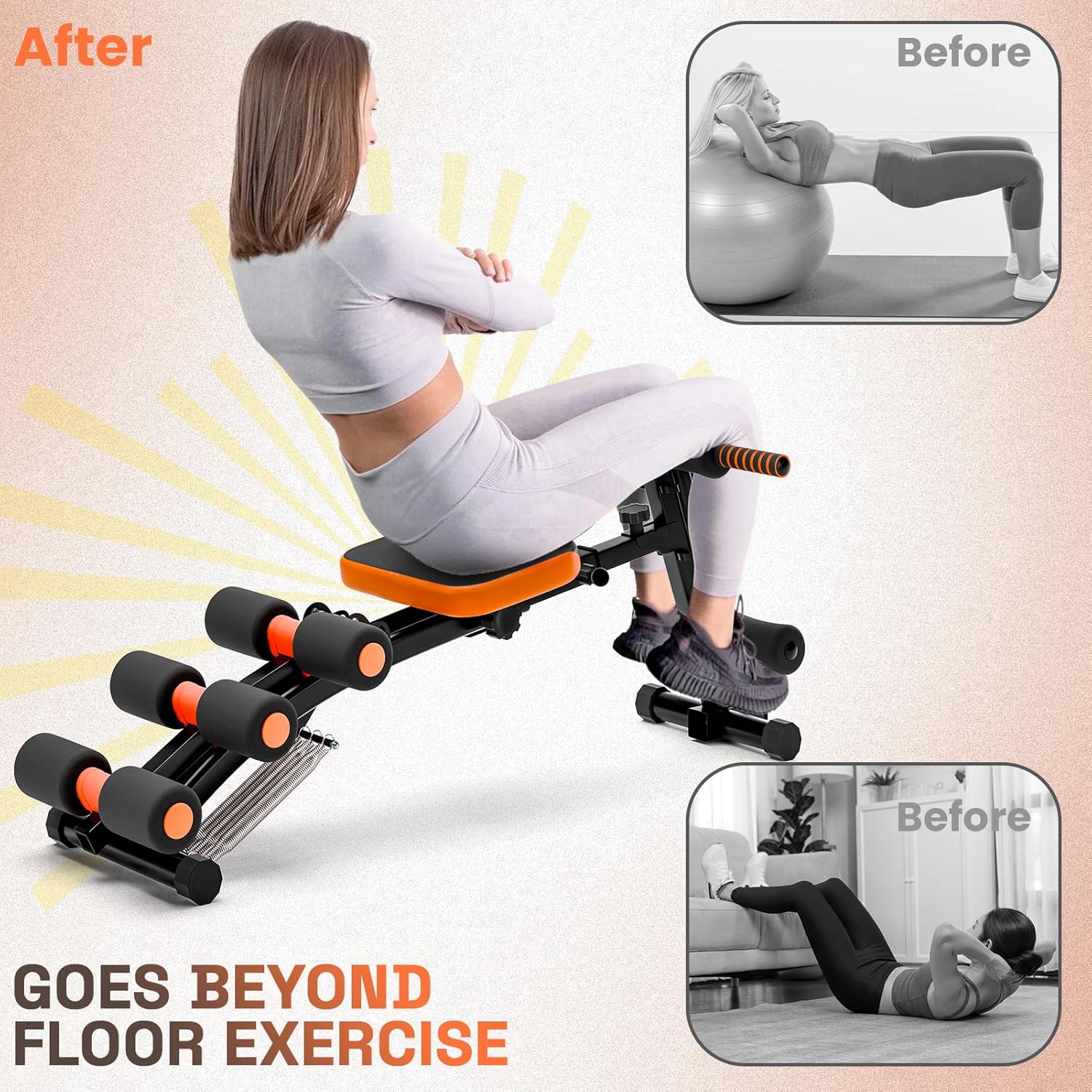 Ab Machine for Home Gym, 6 in 1 Adjustable Ab Workout Bench and Core Trainer, Foldable Sit Up Equipment with Resistant Bands for Total Body Fitness