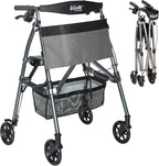 Stander Wonder Rollator Plus, Lightweight Folding Mobility Rolling-Walker, EZ Fold-N-Go-Rollator for Seniors and Adults, 6-inch Wheels, Locking Brakes and Padded Seat with Backrest, Black Walnut