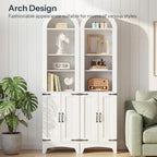 HOOBRO 67" Tall Narrow Bathroom Storage Cabinet, Arched Freestanding Floor Cabinet with 3 Adjustable Shelves and 2 Doors for Small Space, Space Saving Organizer for Bathroom, Living Room, White