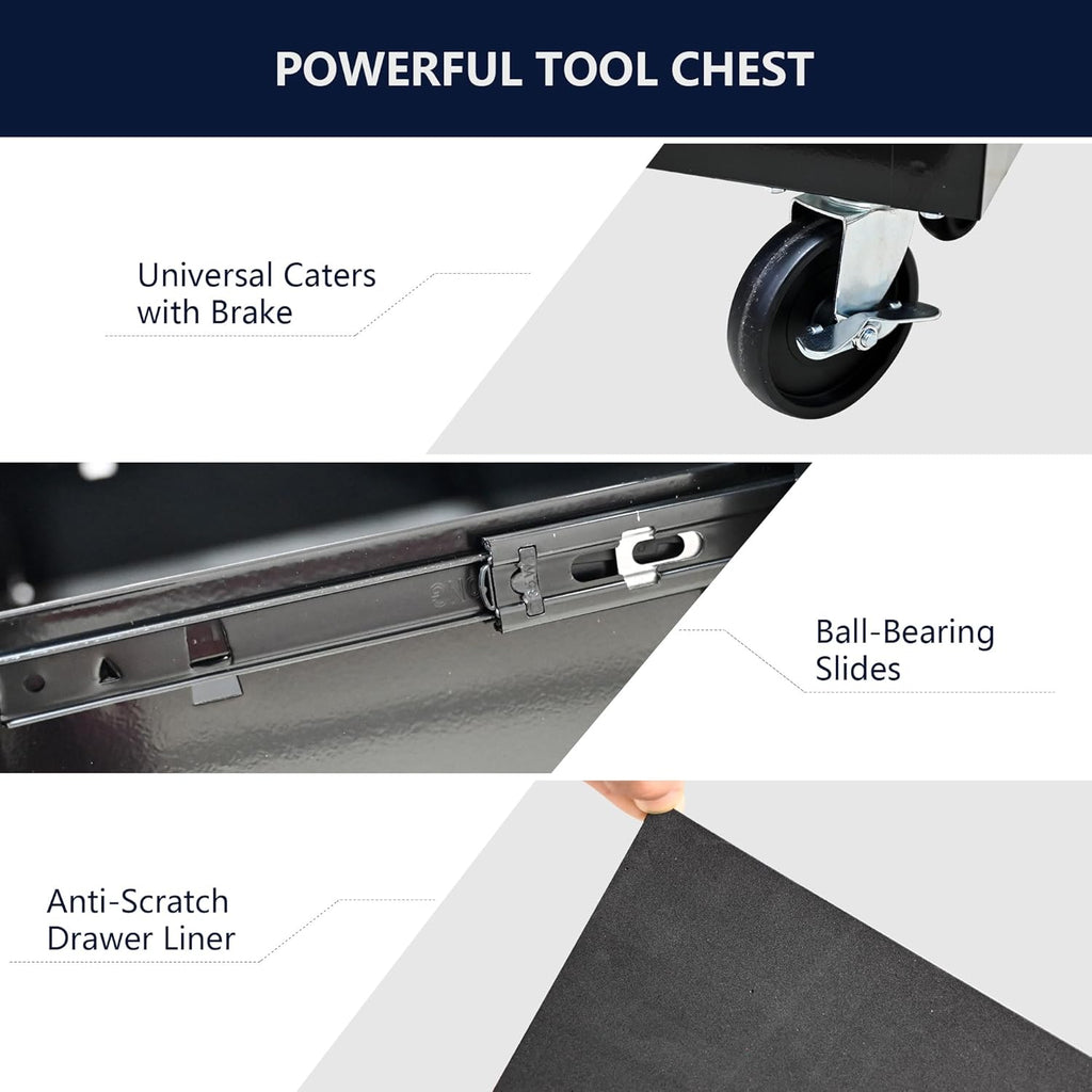 4-Drawer Rolling Toolbox Cabinet, Large Capacity Metal Toolbox with Wheels and Key Lock, Rolling Toolbox Organizer Toolbox, Heavy-Duty Industrial Service cart Storage Organizer