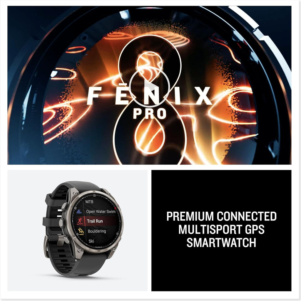 Garmin fēnix® 8 Pro  51mm  AMOLED Display  Premium Connected Multisport GPS Smartwatch  inReach® Technology  Sapphire  Titanium with Graphite/Black Silicone Band