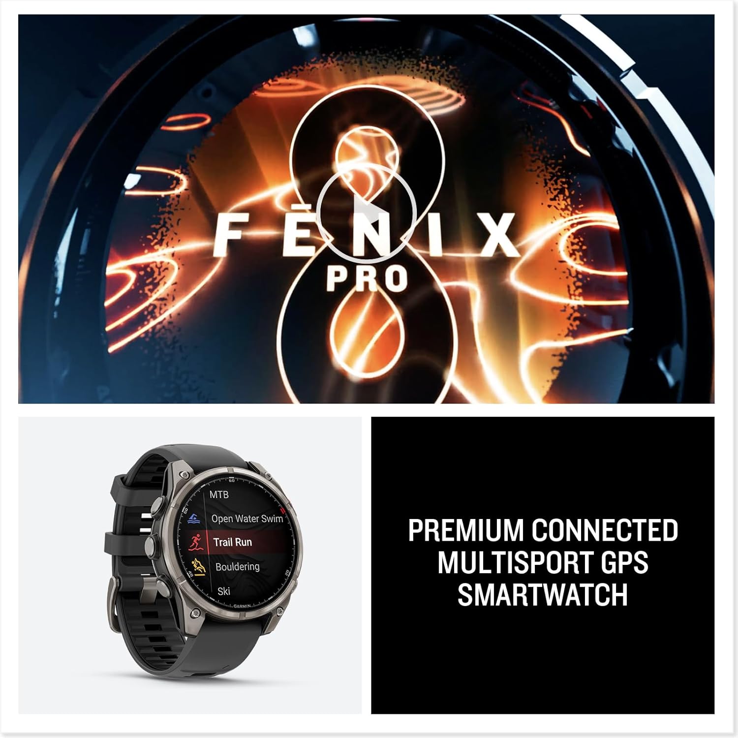 Garmin fēnix® 8 Pro  51mm  AMOLED Display  Premium Connected Multisport GPS Smartwatch  inReach® Technology  Sapphire  Titanium with Graphite/Black Silicone Band