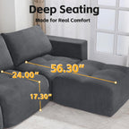 MCombo 121" Modular Sofa Couch, No Assembly Required, L Shaped Compressed Sectional Sofa with Ottoman, Deep Seat Upholstered Boneless Couch for Living Room, SS378 (Dark Grey)