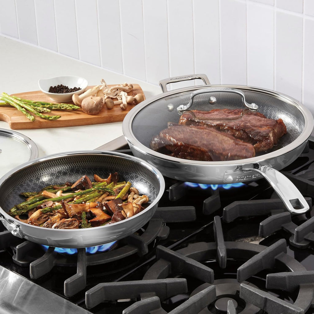 Cuisinart FusionPlus Hybrid Nonstick Stainless Steel Cookware Set, 4-Piece Skillet Cooking Set with PFAS-Free PURELYSEAR Ceramic Non Stick Technology, Scratch Proof, Cool Grip Handles, Dishwasher Safe