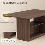 FUQARHY Dining Table for 6, Small Rectangular Kitchen Table for 4 with 2-Tier Storage Shelf, Farmhouse Modern Fluted Wood Table (Walnut)