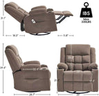 Swivel Rocker Recliner Chair with Massage and Heating,Cup Holders,Glider Recliner for Adults,Soft Fabric Living Room Nursing Reclining Sofa Chair (Coffe)