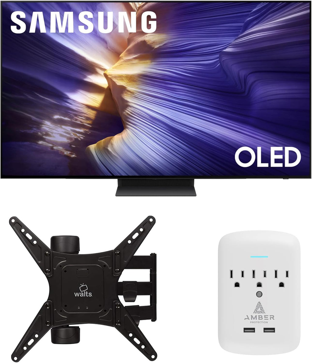 Samsung QN55S90FAFXZA 55 Inch 4K OLED Smart TV with a Walts Medium Full Motion Mount for 32"-65" TVs and Amber Protection 3-Outlet-Surge Surge Protector (2025)