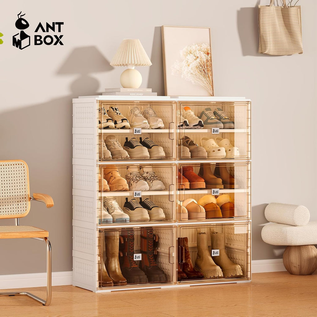 ANTBOX Foldable Shoe Rack Cabinet with Clear Doors, Extra Large Shoe Organizer for Entryway & Closet, Portable Dust-Free Storage Shelf Holds 40 Pairs (X-Large 40 Pairs)
