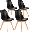 OLIXIS Set of 4 Dining Kitchen Mid-Century Modern Chairs with Wood Legs and PU Leather Cushion for Living Room Bedroom Outdoor Lounge, Black