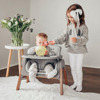 Fodoss Baby High Chair, Light Gray, 4-in-1 Foldable Design, Sturdy Metal Square Tube with Wood Grain, Removable Dishwasher Safe Tray, 5-Point Harness, Waterproof Cushion