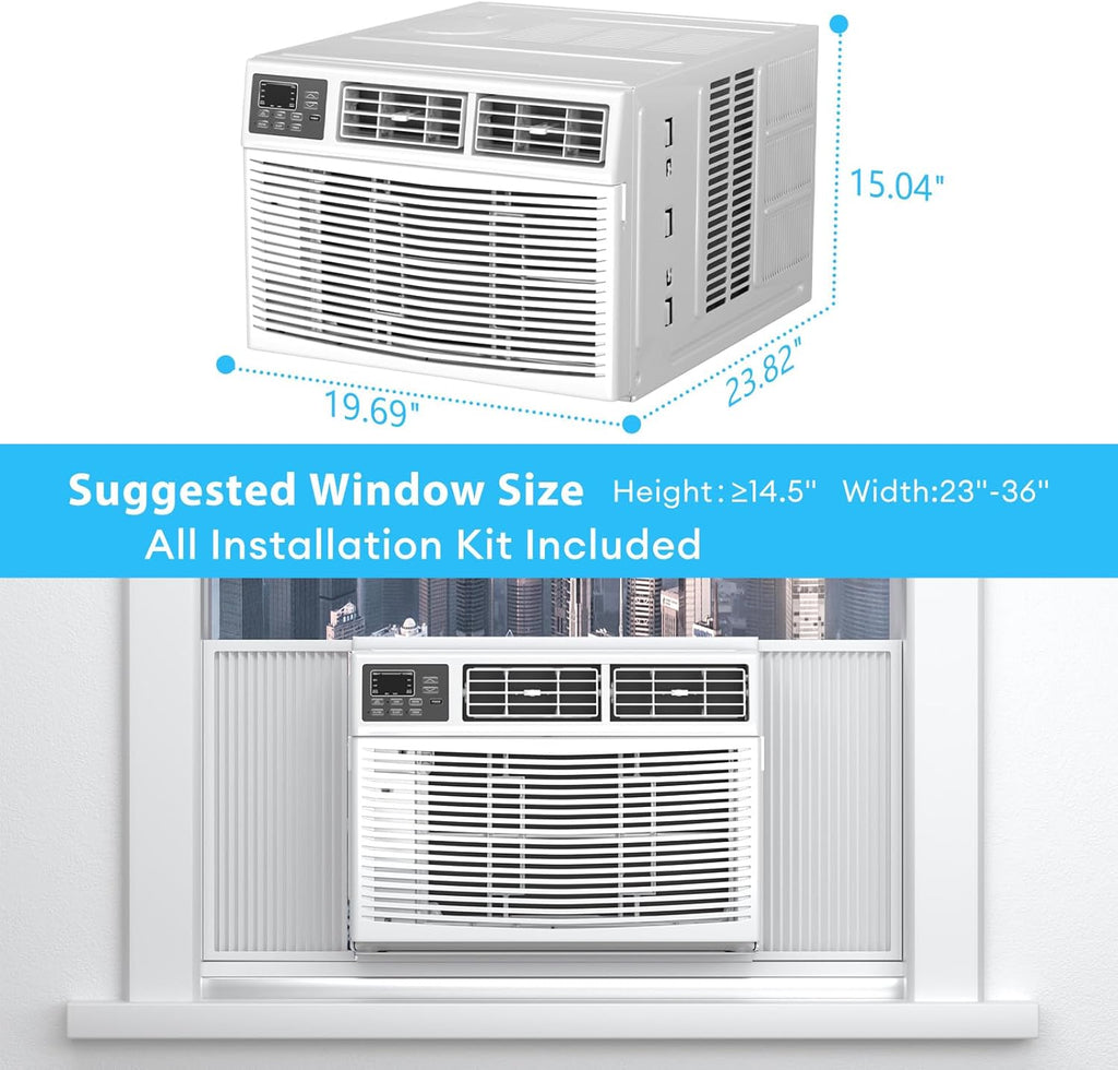8,000 BTU Smart Window Air Conditioner with Heater, 4-in-1 Unit Cools Rooms up to 350 Sq.Ft, APP & Remote Control, Dehumidifier & Fan Mode, Easy Install Kit Included