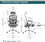 DUMOS Office Desk Computer Chair with Footrest, Ergonomic Mesh Swivel Gaming Chair with Rolling Wheels, Comfortable Headrest, Lumbar Support, Comfy for Home, Office, Task, Student, Elegant Grey