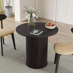 31.5" Round Dining Table for 2-4, Modern Kitchen Table with 2-Tier Storage Shelf, Small Wooden Circle Dining Tables with Fluted Base for Home Dining Room Living Room (Blackened Brown)