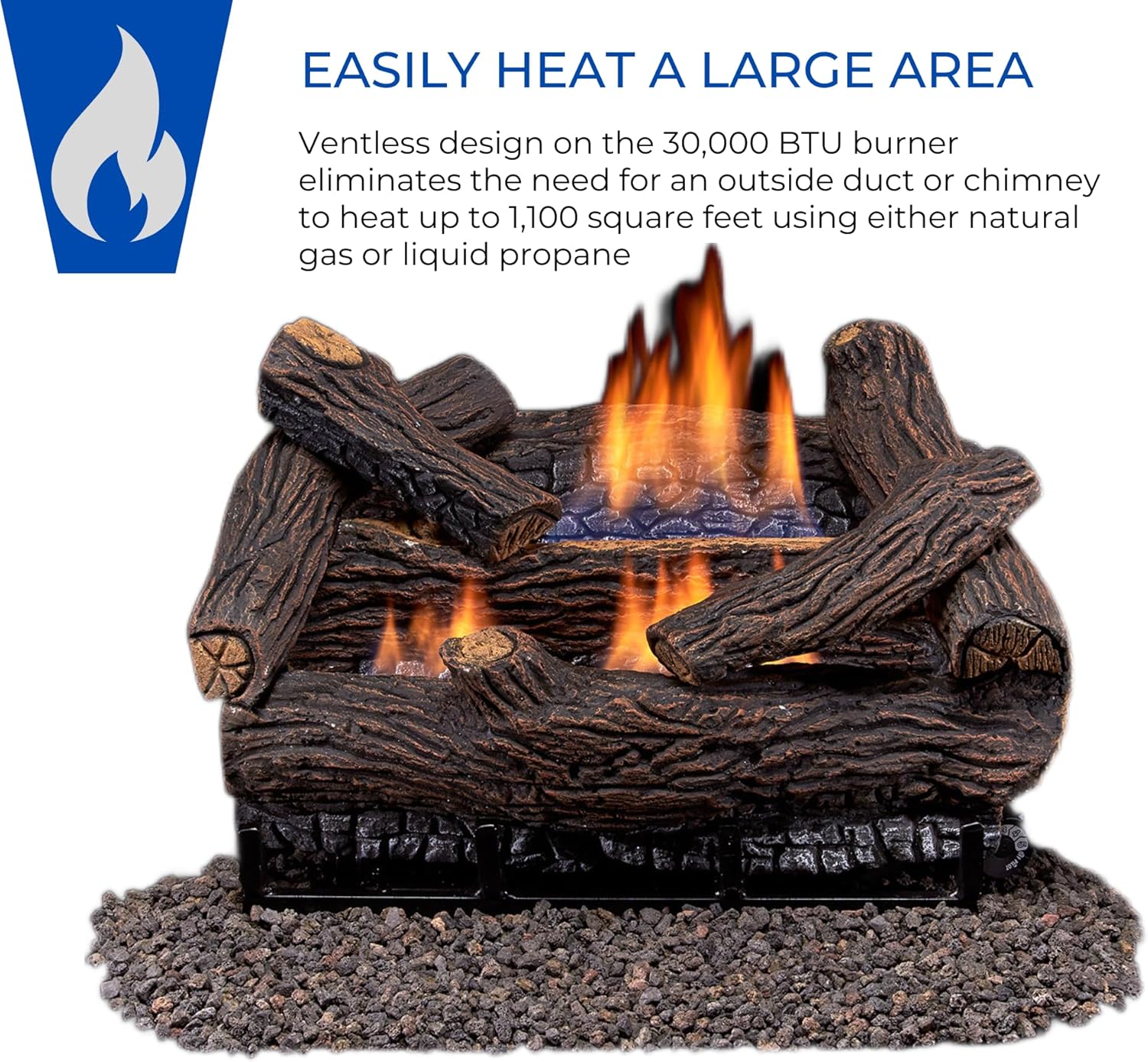 Duluth Forge Ventless Natural Gas Log Set - 18 in. Stacked Oak, 30,000 BTU, Remote Control - Model# DLS-N18R-2
