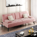 Shintenchi Futon Sofa Bed, Velvet Foldable Couch, Reclining Sleeper with Removable Armrests, Upholstered Loveseat Sofa Couch with Folding Cup Holders for Home, Office, Pink
