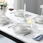 MALACASA Plates and Bowls Sets, 24 Pieces Modern Porcelain Dinnerware Set for 8 White Kitchen Dinner Dining Ware Set wtih Black Rim Ceramic Dishware Dishes Microwave and Dishwasher Safe, Series LUNA