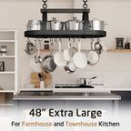 KES 48 Inch Large Hanging Pot Rack, Heavy Duty Oval Pot and Pan Hanging Rack Ceiling Mount, Pot Pan Hangers for Kitchen with 20 Hooks, Matte Black, (For 16" and 24" Joist Mount), KUR225S122-BK