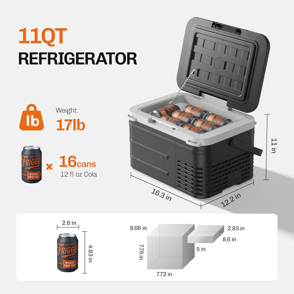 EKOJUCE 12 volt Car Refrigerator, 11 Quart (10L) Electric Cooler -4℉~68℉, Portable Car Fridge 12/24V DC & 100-240V AC, Car Freezer for Outdoor, Truck, RV, Camping