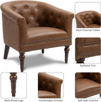 Pia Ricco Faux Leather Barrel Accent Chair, Comfy Club Armchair with Solid Wood Legs, Nailhead Trim Upholstered Single Sofa Chair for Living Room Bedroom/Reading Room, Tan, Set of 2