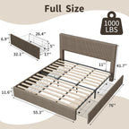 Garvee Corduroy Full Bed Frame with Headboard, Platform Upholstered Bed Frame with 4 Storage Drawers and Wooden Slats Support, No Box Spring Needed, Brown
