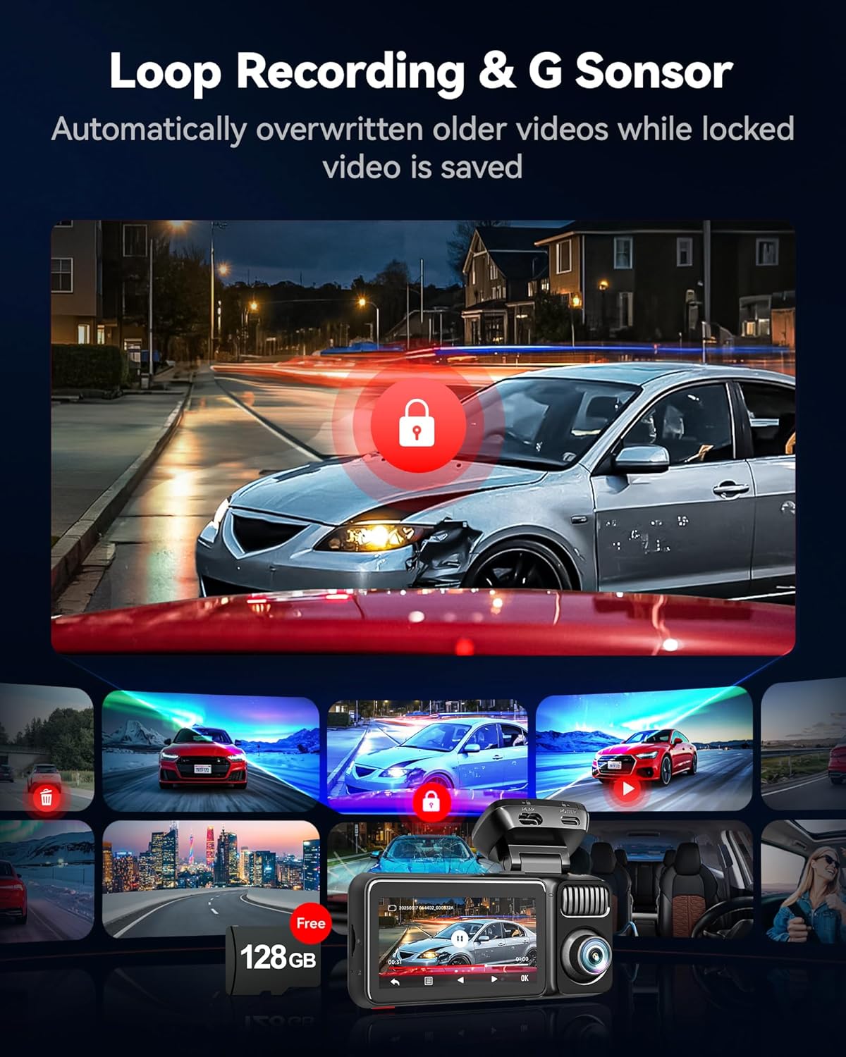 REDTIGER F17 Elite 4K Dash Cam 3 Channel  STARVIS 2 IMX678 & IMX675  128GB Card  Full Night Color  4K+2.5K+1080P Front and Rear Inside  Voice Control  5GHz WiFi-30MB/s Download  GPS  HDR  Parking Mode