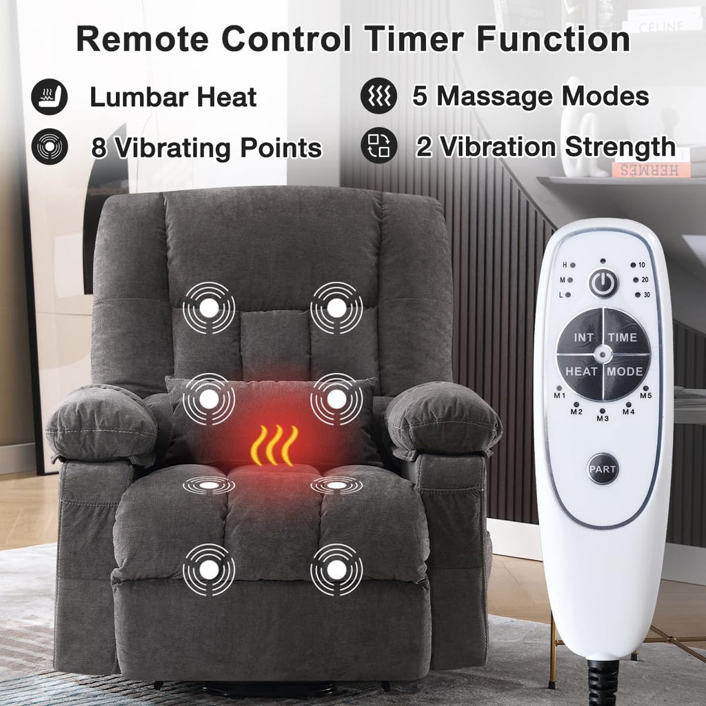 BOSMILLER Power Lift Recliner Chair with Massage and Heat for Elderly,Electric Recliner Single Sofa with Footrest,Side Pocket and USB Charge Port for Living Room