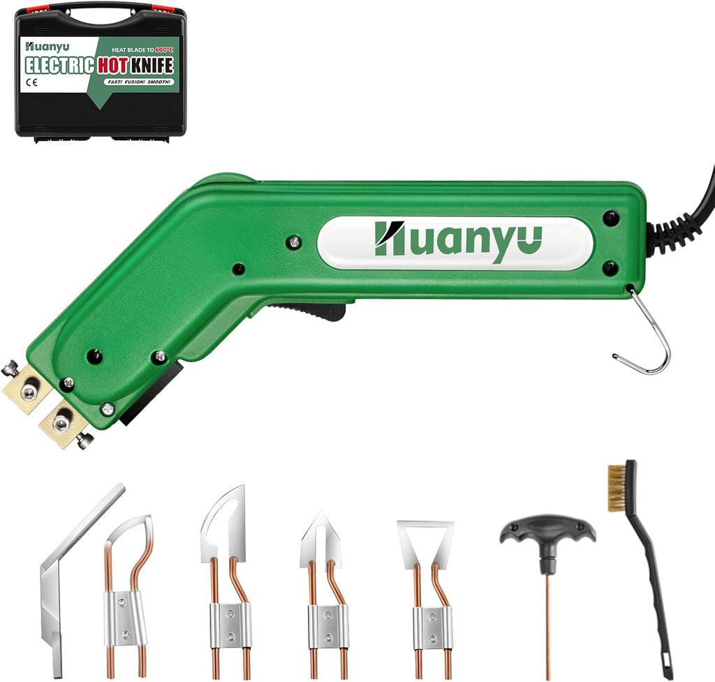 Huanyu Electric Hot Knife Rope Cutter Fabric Cutting Tool Kit 4 Blades Pro Fabric Cutting 600° C Heat Cutter 100W Heat Sealer for Sponge Cloth Board Webbing Continuous Working